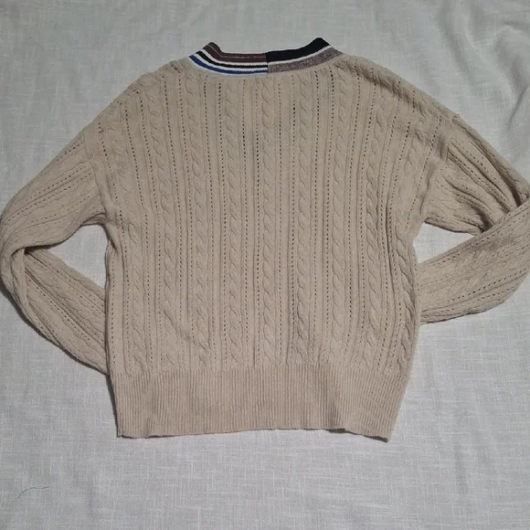 Elan Women's Beige V-Neck Cable Knit Sweater Size L - Picture 12 of 12